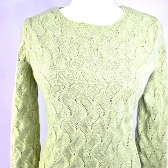 I. Magnin Two Ply Cashmere Weave Knit Scoop Neck Sweater in Apple Green - Picture 2 of 8